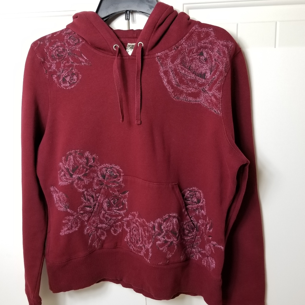 Vintage 90s Deep Red Floral Pullover Hoodie XL